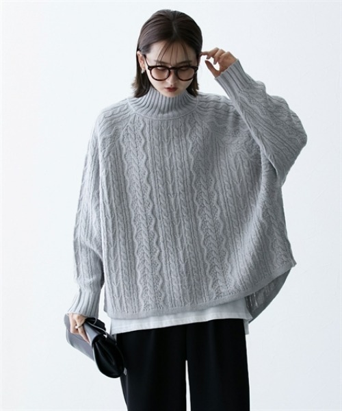 nissen(ニッセン)の「ケーブル網フレアニットチュニック(その他トップス・レディース・アイボリー/ベージュ/ライトグレー・L/M)」の9枚目の写真