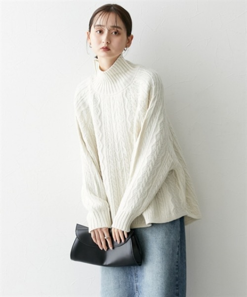 nissen(ニッセン)の「ケーブル網フレアニットチュニック(その他トップス・レディース・アイボリー/ベージュ/ライトグレー・L/M)」の7枚目の写真