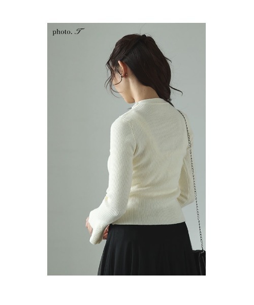 Sawa a la mode(サワアラモード)の「パールネックリブニットトップス(ニット/セーター・レディース・ブラック/オフホワイト・FREE)」の8枚目の写真