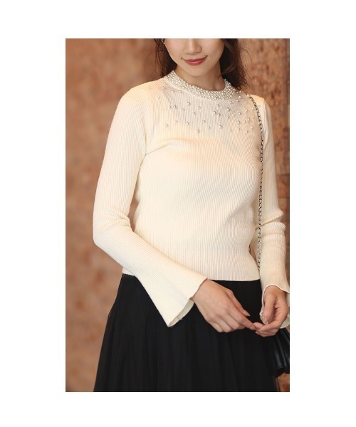 Sawa a la mode(サワアラモード)の「パールネックリブニットトップス(ニット/セーター・レディース・ブラック/オフホワイト・FREE)」の12枚目の写真