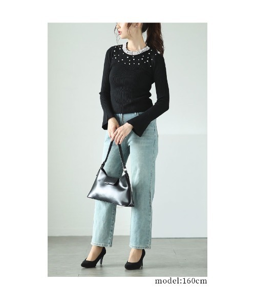 Sawa a la mode(サワアラモード)の「パールネックリブニットトップス(ニット/セーター・レディース・ブラック/オフホワイト・FREE)」の19枚目の写真