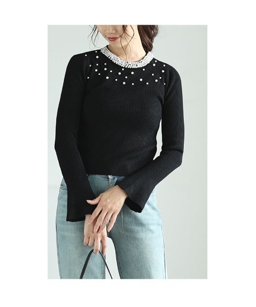Sawa a la mode(サワアラモード)の「パールネックリブニットトップス(ニット/セーター・レディース・ブラック/オフホワイト・FREE)」の20枚目の写真