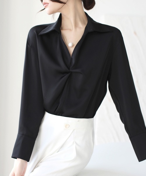 Lace Ladies(レースレディース)の「スキッパーネック フロント ツイスト 長袖 シャツ(シャツ/ブラウス・レディース・ミント/ピンク/ブラック/アイボリー・XL/M/S)」の8枚目の写真