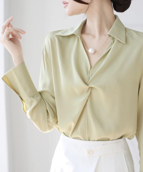 Lace Ladies(レースレディース)の「スキッパーネック フロント ツイスト 長袖 シャツ(シャツ/ブラウス・レディース・ミント/ピンク/ブラック/アイボリー・XL/M/S)」の10枚目の写真