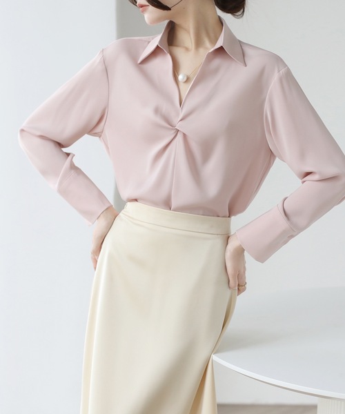 Lace Ladies(レースレディース)の「スキッパーネック フロント ツイスト 長袖 シャツ(シャツ/ブラウス・レディース・ミント/ピンク/ブラック/アイボリー・XL/M/S)」の15枚目の写真