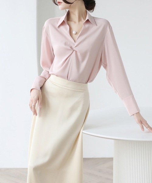 Lace Ladies(レースレディース)の「スキッパーネック フロント ツイスト 長袖 シャツ(シャツ/ブラウス・レディース・ミント/ピンク/ブラック/アイボリー・XL/M/S)」の16枚目の写真