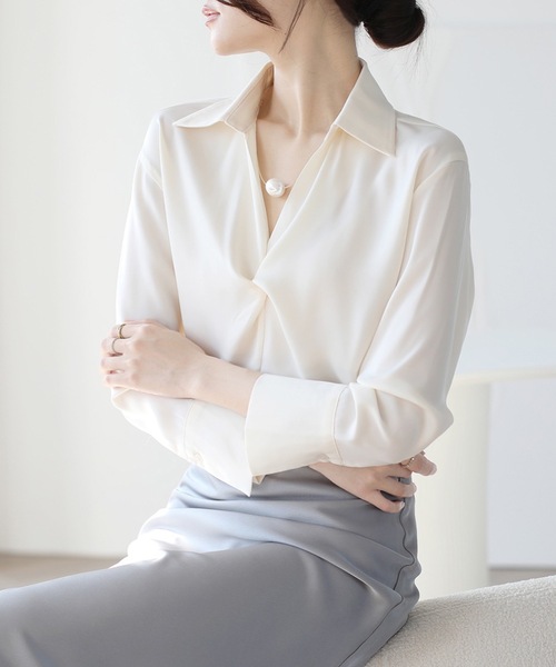 Lace Ladies(レースレディース)の「スキッパーネック フロント ツイスト 長袖 シャツ(シャツ/ブラウス・レディース・ミント/ピンク/ブラック/アイボリー・XL/M/S)」の21枚目の写真