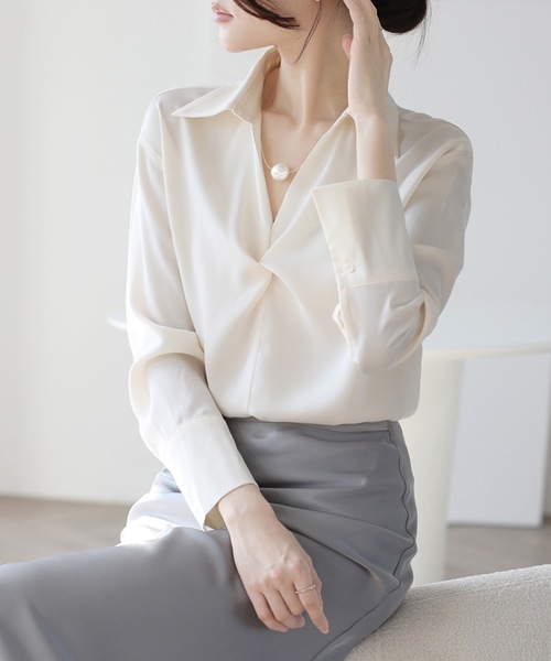 Lace Ladies(レースレディース)の「スキッパーネック フロント ツイスト 長袖 シャツ(シャツ/ブラウス・レディース・ミント/ピンク/ブラック/アイボリー・XL/M/S)」の22枚目の写真