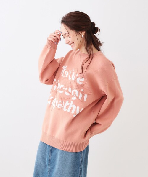 Cutie Blonde（キューティーブロンド）の「お花×ロゴ ゆるシルエットニット（ニット/セーター・レディース・オレンジ系/ネイビー/アイボリー・00）」の9枚目の写真