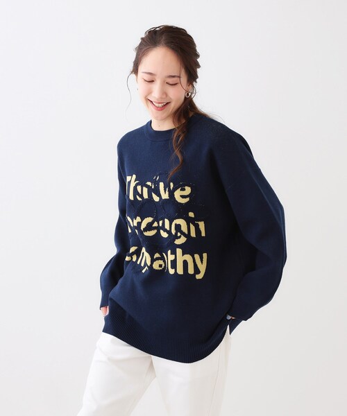 Cutie Blonde（キューティーブロンド）の「お花×ロゴ ゆるシルエットニット（ニット/セーター・レディース・オレンジ系/ネイビー/アイボリー・00）」の13枚目の写真