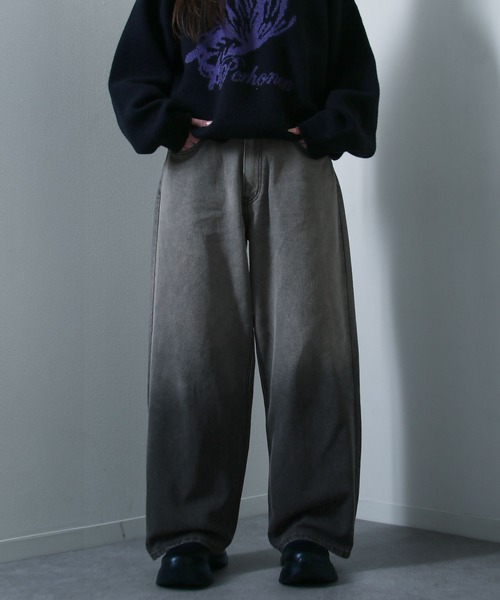 NILWAY（ニルウェイ）の「ケミカル ヴィンテージ メイク スラブバギー グランジ デニムパンツ（デニムパンツ・メンズ・ブラウン/ピンク/ブルー系/ブラック系/オリーブ系/オリーブ・X-LARGE/MEDIUM/SMALL/LARGE）」の2枚目の写真