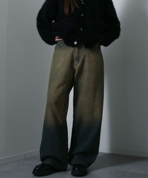 NILWAY（ニルウェイ）の「ケミカル ヴィンテージ メイク スラブバギー グランジ デニムパンツ（デニムパンツ・メンズ・ブラウン/ピンク/ブルー系/ブラック系/オリーブ系/オリーブ・X-LARGE/MEDIUM/SMALL/LARGE）」の4枚目の写真