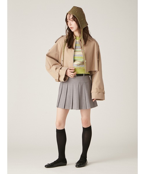 LILY BROWN（リリーブラウン）の「シャンブレーフレアショートトレンチ（トレンチコート・レディース・アイボリー/カーキ/ベージュ・FREE）」の4枚目の写真