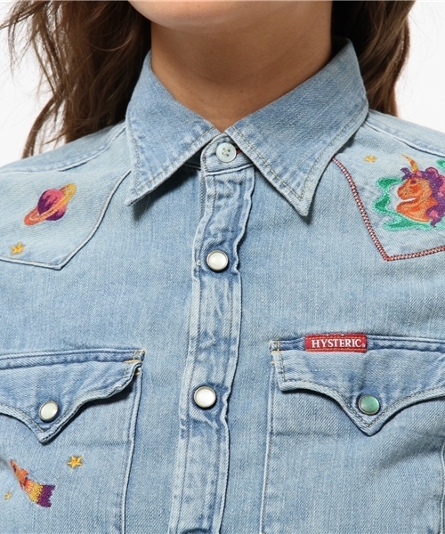 HYSTERIC GLAMOUR（ヒステリックグラマー）の「JUPITER刺繍USED加工 デニム長袖ウエスタンSH（シャツ/ブラウス・レディース・インディゴブルー・MEDIUM/SMALL）」の5枚目の写真