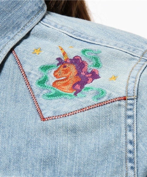 HYSTERIC GLAMOUR（ヒステリックグラマー）の「JUPITER刺繍USED加工 デニム長袖ウエスタンSH（シャツ/ブラウス・レディース・インディゴブルー・MEDIUM/SMALL）」の11枚目の写真