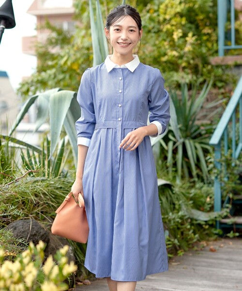 パール釦フレアシャツワンピース（ワンピース）｜Tiaclasse