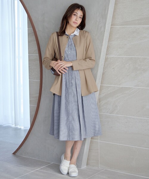 美品 グレースクラス パール釦ティアードシャツ ワンピース 黒 フレア