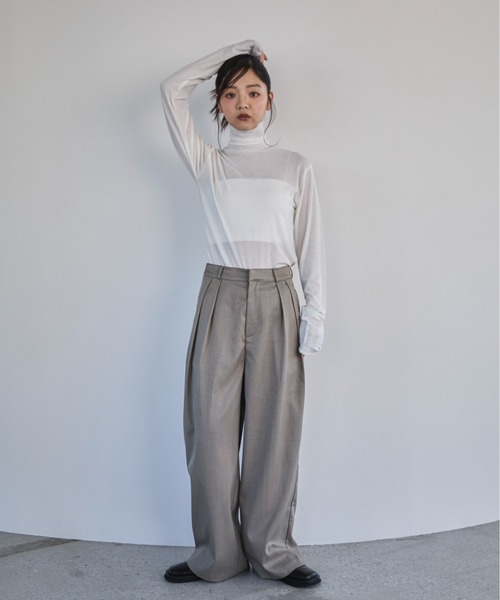 feepur（フェピュール）の「【4size展開/セットアップ可】ダブルタックワイドスラックス（スラックス・レディース・グレイッシュベージュ/ブラック/チャコールグレー/ブラウン・SMALL/MEDIUM/LARGE/TALL）」の16枚目の写真