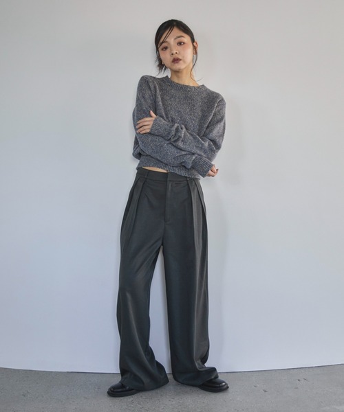 feepur（フェピュール）の「【4size展開/セットアップ可】ダブルタックワイドスラックス（スラックス・レディース・グレイッシュベージュ/ブラック/チャコールグレー/ブラウン・SMALL/MEDIUM/LARGE/TALL）」の13枚目の写真