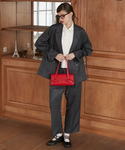 BONLECILL noir（ボンルシールノワール）の「【BONLECILL noir】2way袖リボンテーラードジャケット＆センタープレススラックス（セットアップ・レディース・ネイビー/チャコールグレー/ブラック/ブラウン・S-M/M-L/S/M/L）」の20枚目の写真