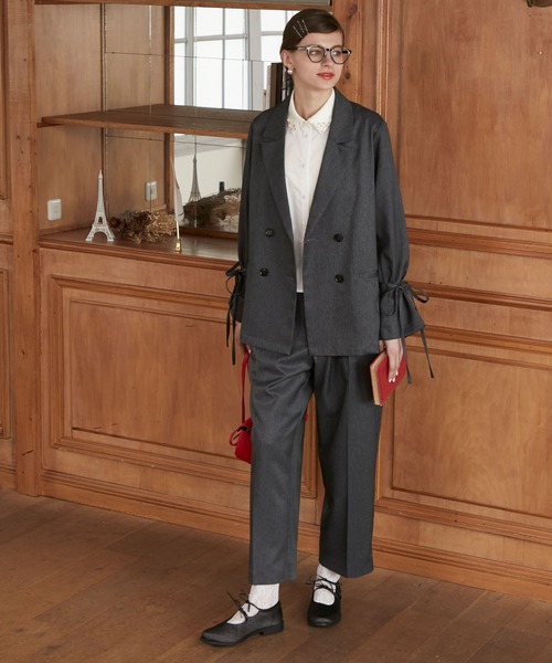 BONLECILL noir（ボンルシールノワール）の「【BONLECILL noir】2way袖リボンテーラードジャケット＆センタープレススラックス（セットアップ・レディース・ネイビー/チャコールグレー/ブラック/ブラウン・S-M/M-L/S/M/L）」の22枚目の写真