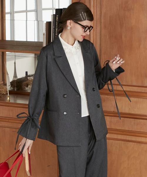BONLECILL noir】2way袖リボンテーラードジャケット＆センタープレス