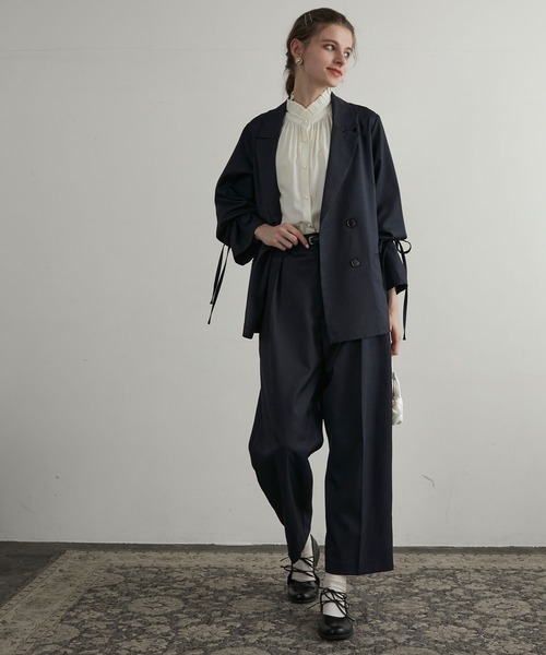 BONLECILL noir（ボンルシールノワール）の「【BONLECILL noir】2way袖リボンテーラードジャケット＆センタープレススラックス（セットアップ・レディース・ネイビー/チャコールグレー/ブラック/ブラウン・S-M/M-L/S/M/L）」の6枚目の写真