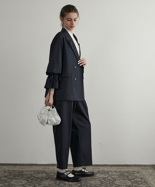 BONLECILL noir（ボンルシールノワール）の「【BONLECILL noir】2way袖リボンテーラードジャケット＆センタープレススラックス（セットアップ・レディース・ネイビー/チャコールグレー/ブラック/ブラウン・S-M/M-L/S/M/L）」の7枚目の写真