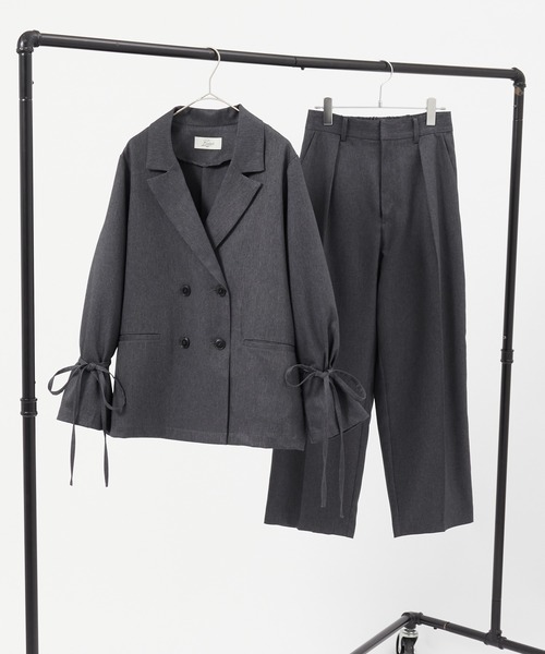 BONLECILL noir（ボンルシールノワール）の「【BONLECILL noir】2way袖リボンテーラードジャケット＆センタープレススラックス（セットアップ・レディース・ネイビー/チャコールグレー/ブラック/ブラウン・S-M/M-L/S/M/L）」の17枚目の写真