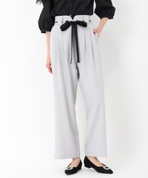 チェーンリボンベルト付きワイドパンツ