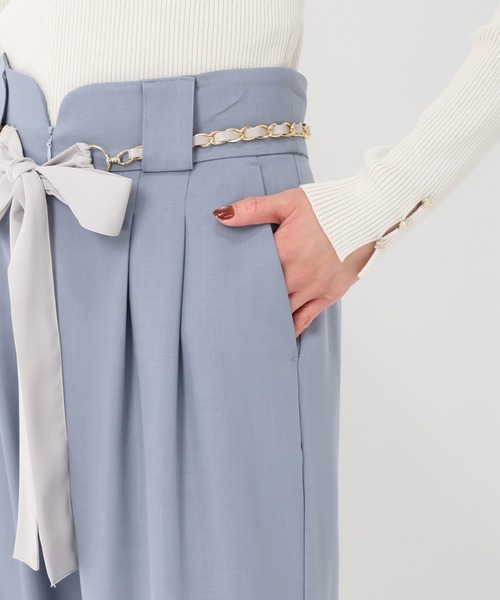 MISCH MASCH（ミッシュマッシュ）の「チェーンリボンベルト付きワイドパンツ（その他パンツ・レディース・ブルー/アイボリー/ライトグレー・S/M）」の14枚目の写真