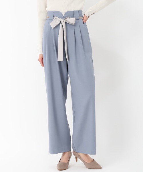 MISCH MASCH（ミッシュマッシュ）の「チェーンリボンベルト付きワイドパンツ（その他パンツ・レディース・ブルー/アイボリー/ライトグレー・S/M）」の4枚目の写真