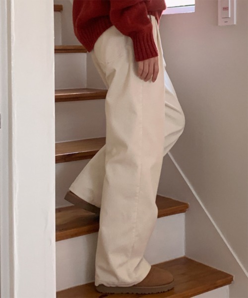 on:nue】[サイズ展開あり] ツータックコーデュロイルーズパンツ