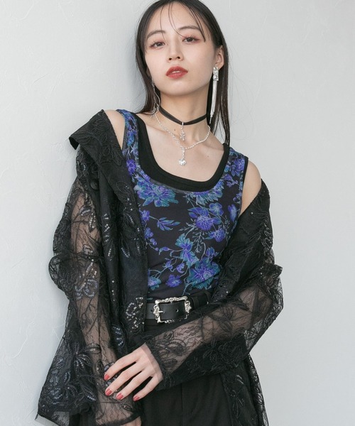 HARE(ハレ)の「フラワーガラレイヤードタンク(HARE)(タンクトップ・レディース・ブラック/ホワイト・FREE)」の1枚目の写真