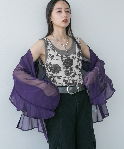 HARE(ハレ)の「フラワーガラレイヤードタンク(HARE)(タンクトップ・レディース・ブラック/ホワイト・FREE)」の5枚目の写真