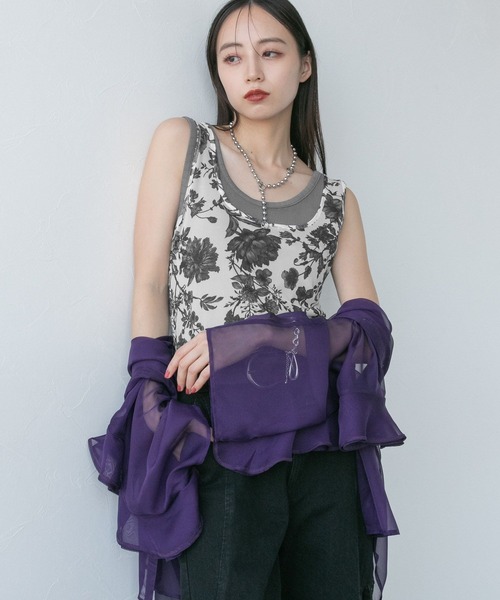 HARE(ハレ)の「フラワーガラレイヤードタンク(HARE)(タンクトップ・レディース・ブラック/ホワイト・FREE)」の7枚目の写真