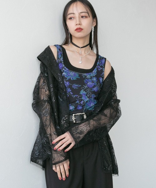 HARE(ハレ)の「フラワーガラレイヤードタンク(HARE)(タンクトップ・レディース・ブラック/ホワイト・FREE)」の8枚目の写真