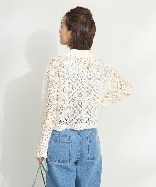 CRAFT STANDARD BOUTIQUE(クラフトスタンダードブティック)の「クロシェレースカーディガン ◆(カーディガン/ボレロ・レディース・アイボリー/ブラック・FREE)」の5枚目の写真