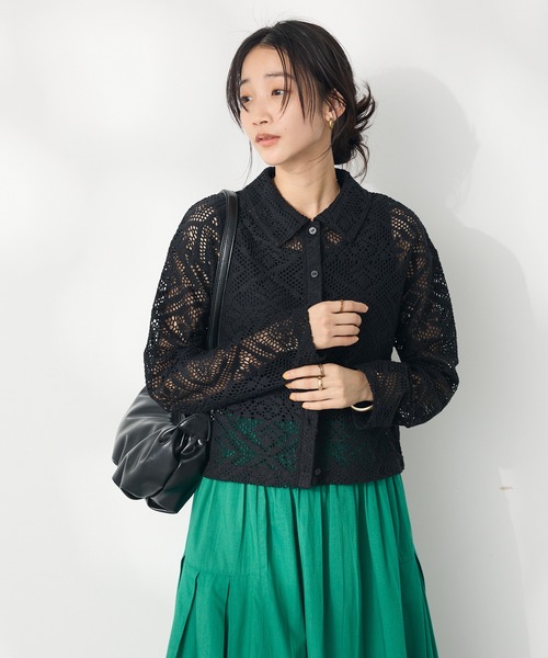 CRAFT STANDARD BOUTIQUE(クラフトスタンダードブティック)の「クロシェレースカーディガン ◆(カーディガン/ボレロ・レディース・アイボリー/ブラック・FREE)」の21枚目の写真