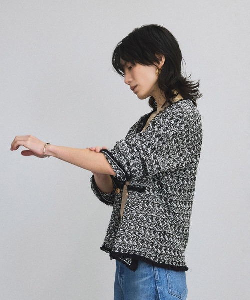 SALON adam et rope'（サロン アダム エ ロペ）の「【WEB限定】ツイードフリンジニットジャケット（カーディガン/ボレロ・レディース・ブルー系その他4/ブラック系その他・FREE）」の18枚目の写真