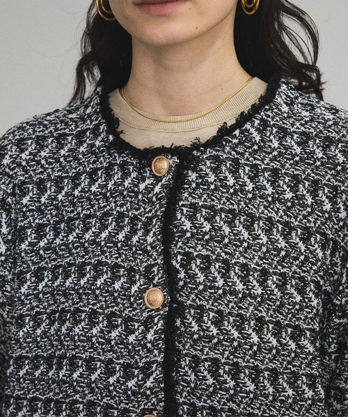 SALON adam et rope'（サロン アダム エ ロペ）の「【WEB限定】ツイードフリンジニットジャケット（カーディガン/ボレロ・レディース・ブルー系その他4/ブラック系その他・FREE）」の4枚目の写真