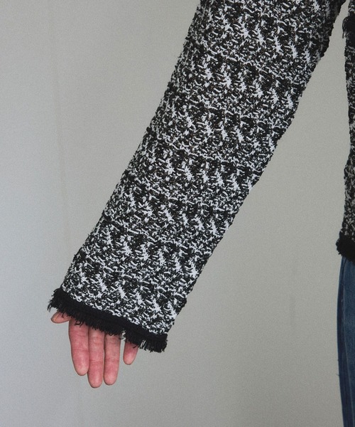 SALON adam et rope'（サロン アダム エ ロペ）の「【WEB限定】ツイードフリンジニットジャケット（カーディガン/ボレロ・レディース・ブルー系その他4/ブラック系その他・FREE）」の5枚目の写真