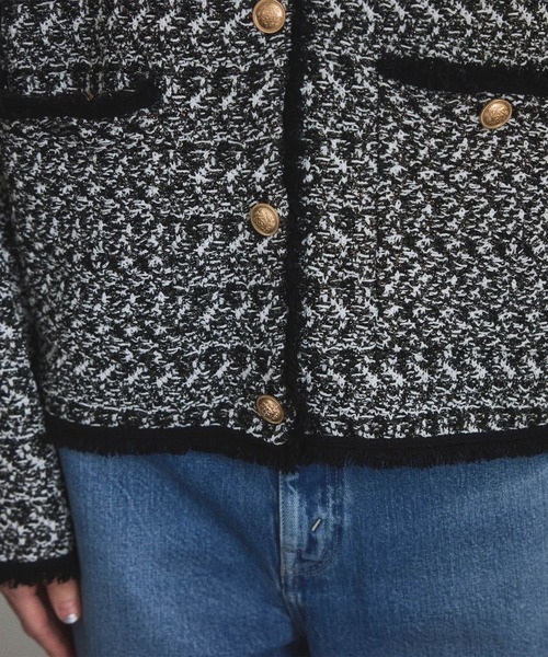SALON adam et rope'（サロン アダム エ ロペ）の「【WEB限定】ツイードフリンジニットジャケット（カーディガン/ボレロ・レディース・ブルー系その他4/ブラック系その他・FREE）」の7枚目の写真