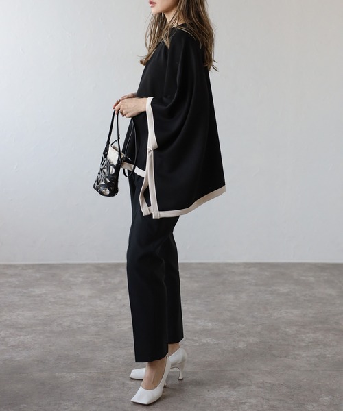 Bonjour Sagan（ボンジュールサガン）の「ライトダンボール配色ポンチョ（ポンチョ・レディース・ライトベージュ/ブラック・FREE）」の17枚目の写真