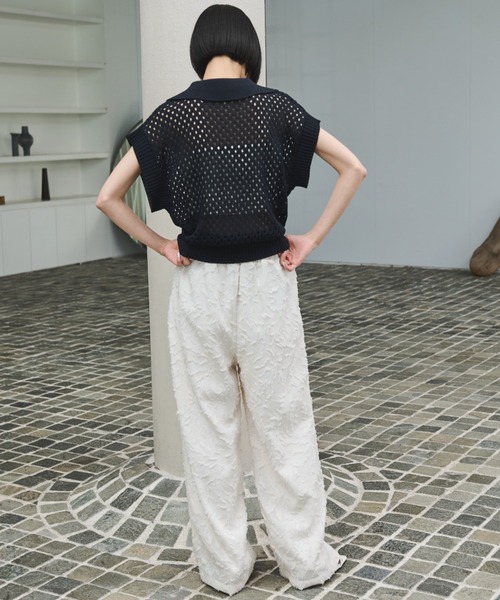 AIC.（エーアイシー）の「ビッグカラーメッシュニットポロ（ポロシャツ・レディース・ベージュ/ネイビー・FREE）」の14枚目の写真