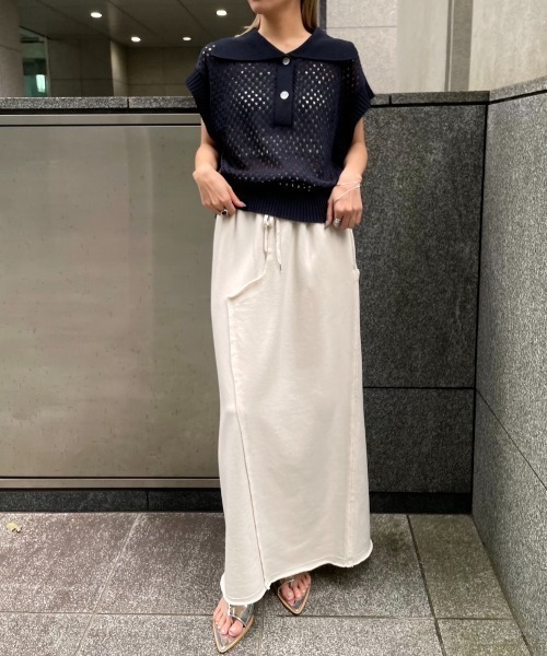 AIC.（エーアイシー）の「ビッグカラーメッシュニットポロ（ポロシャツ・レディース・ベージュ/ネイビー・FREE）」の19枚目の写真