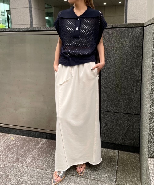 AIC.（エーアイシー）の「ビッグカラーメッシュニットポロ（ポロシャツ・レディース・ベージュ/ネイビー・FREE）」の20枚目の写真