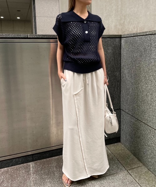 AIC.（エーアイシー）の「ビッグカラーメッシュニットポロ（ポロシャツ・レディース・ベージュ/ネイビー・FREE）」の21枚目の写真