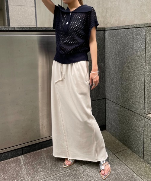 AIC.（エーアイシー）の「ビッグカラーメッシュニットポロ（ポロシャツ・レディース・ベージュ/ネイビー・FREE）」の22枚目の写真