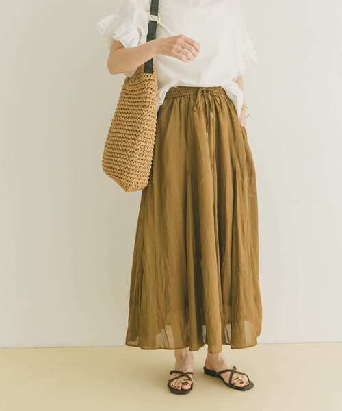 ITEMS URBANRESEARCH(アイテムズ アーバンリサーチ)の「シアーフレアスカート(スカート・レディース・オレンジ/ネイビー/ブラウン/ブラック・FREE)」の1枚目の写真